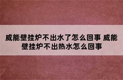 威能壁挂炉不出水了怎么回事 威能壁挂炉不出热水怎么回事